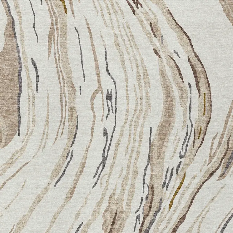 9' X 12' Ivory Beige And Brown Abstract Washable Indoor Outdoor Area Rug