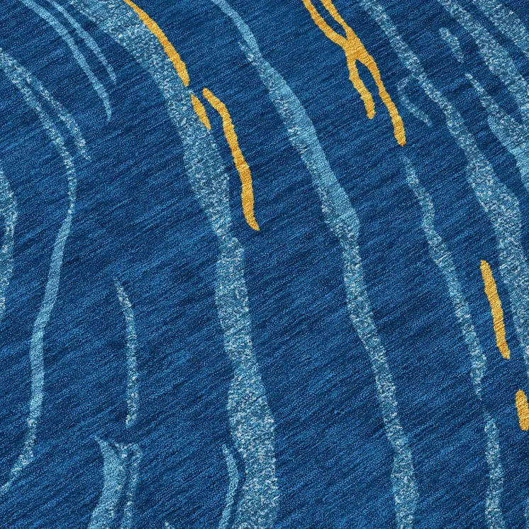 5' X 8' Navy Blue Gold And Copper Abstract Washable Indoor Outdoor Area Rug