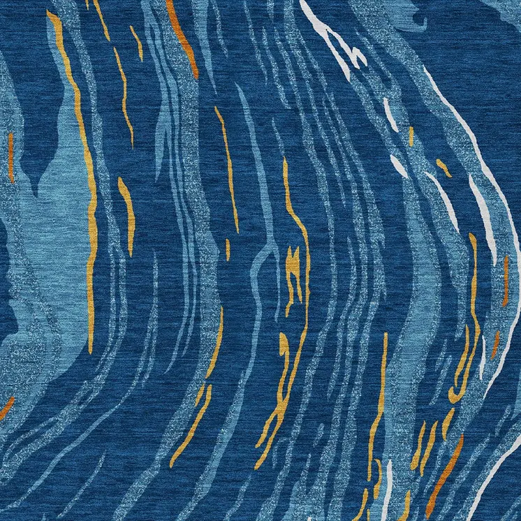 8' X 10' Navy Blue Gold And Copper Abstract Washable Indoor Outdoor Area Rug