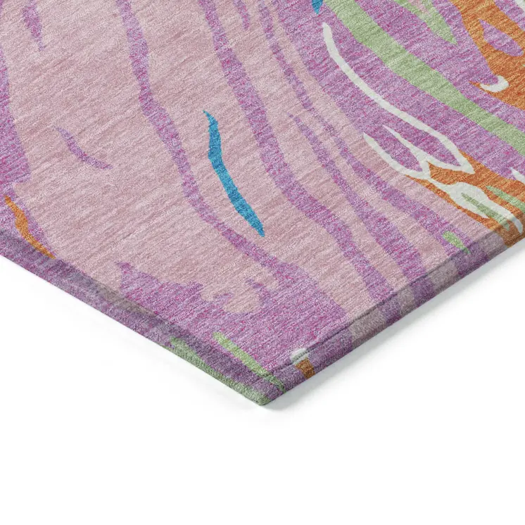 3' X 5' Pink Green And Teal Blue Abstract Washable Indoor Outdoor Area Rug