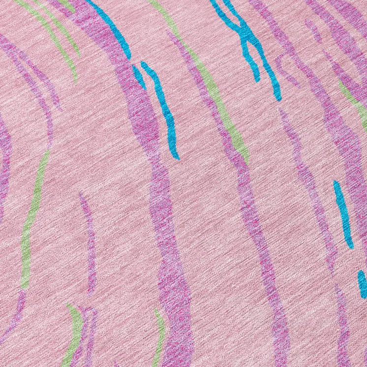 3' X 5' Pink Green And Teal Blue Abstract Washable Indoor Outdoor Area Rug