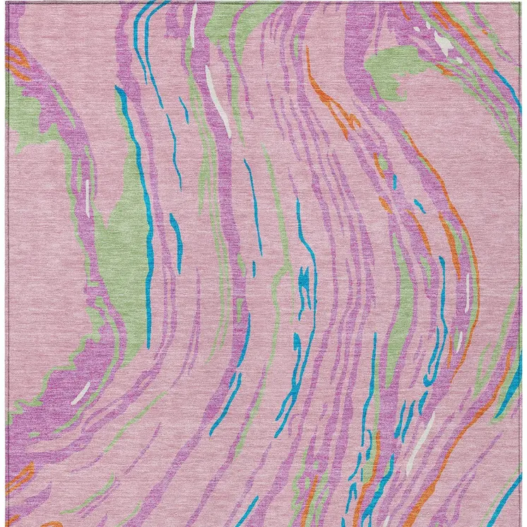 8' X 10' Pink Green And Teal Blue Abstract Washable Indoor Outdoor Area Rug
