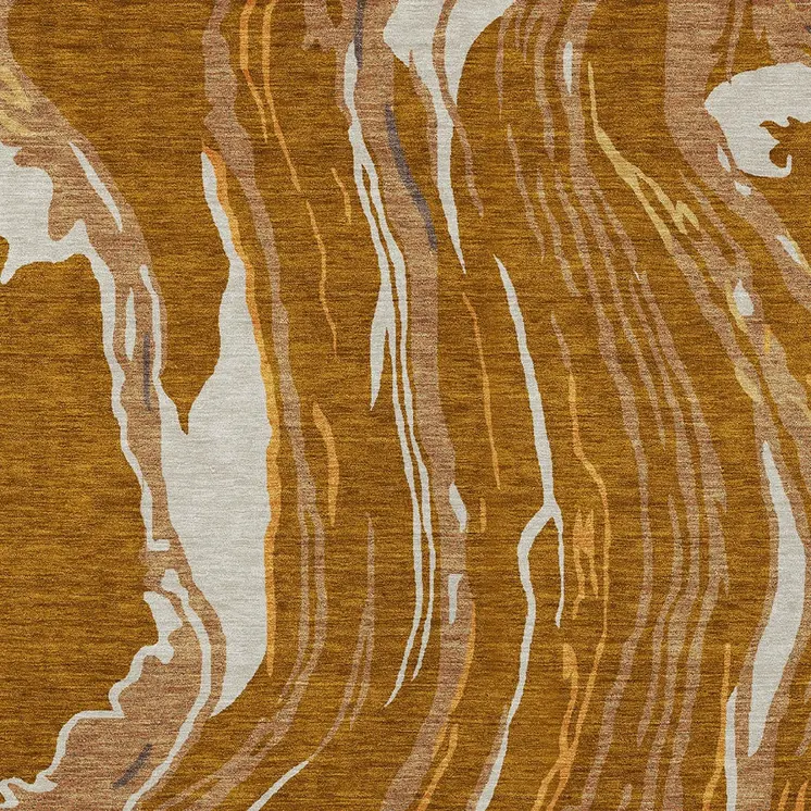 3' X 5' Brown Gold And Copper Abstract Washable Indoor Outdoor Area Rug