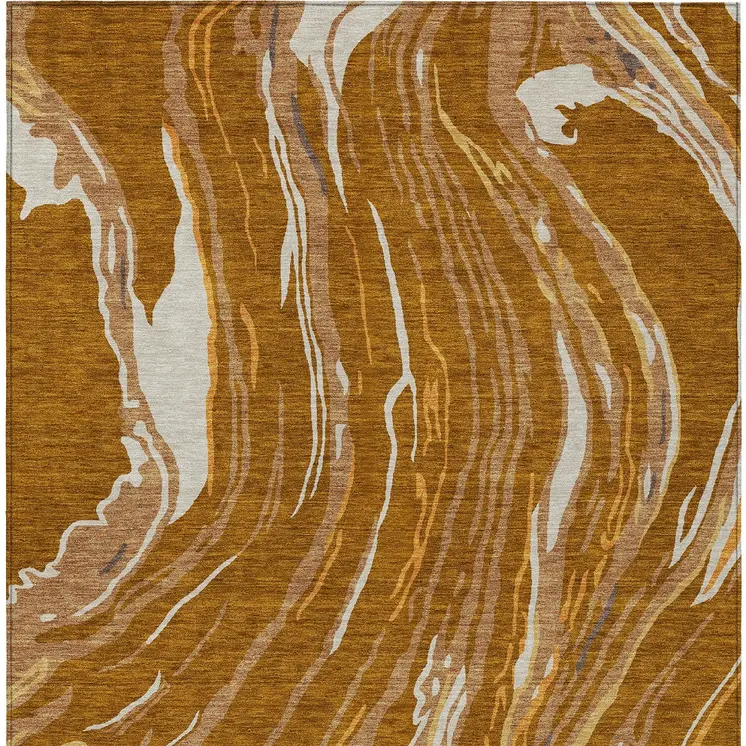 5' X 8' Brown Gold And Copper Abstract Washable Indoor Outdoor Area Rug