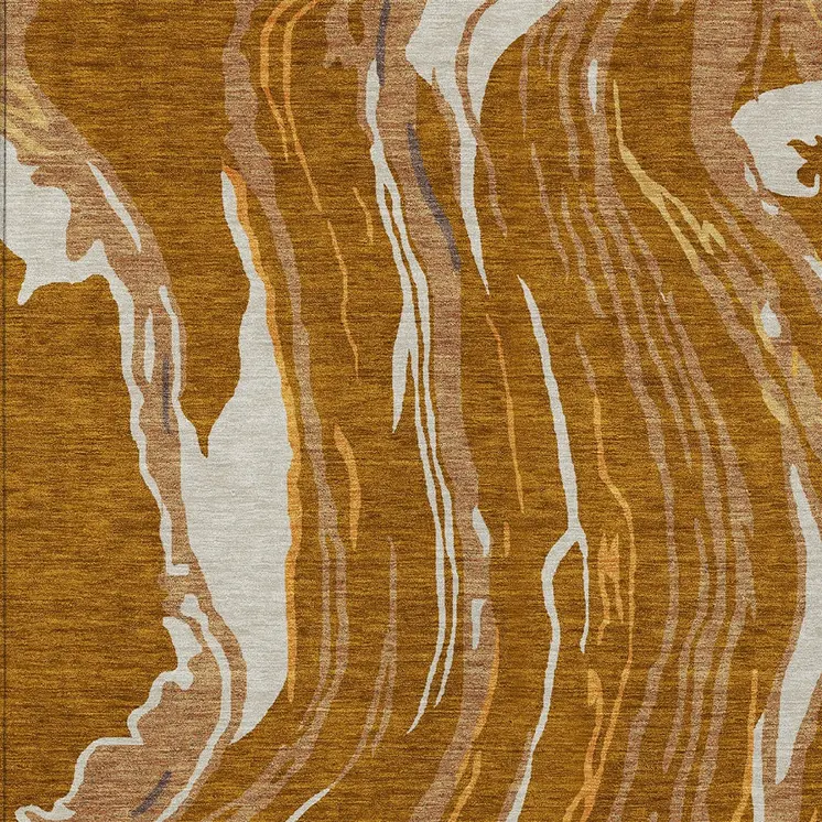 5' X 8' Brown Gold And Copper Abstract Washable Indoor Outdoor Area Rug