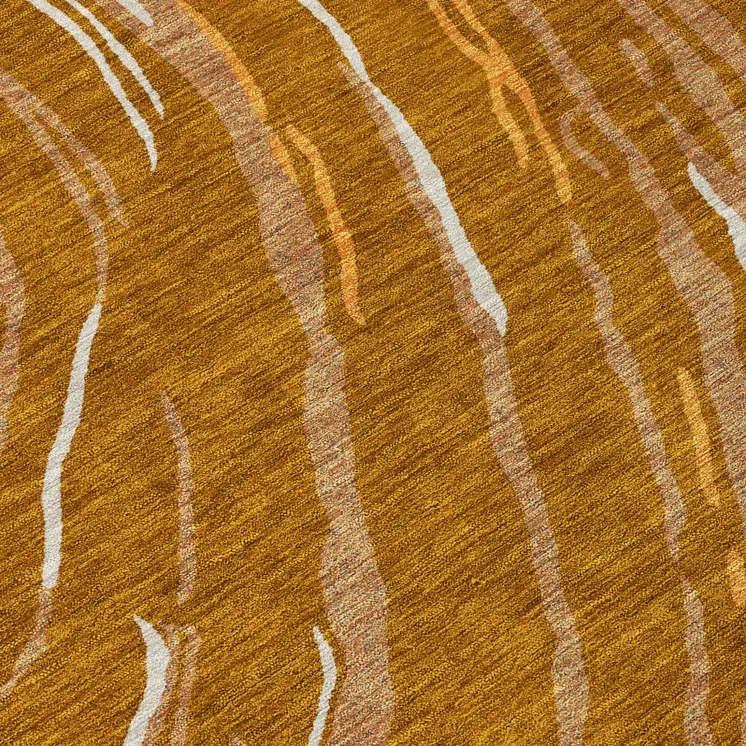 8' Brown Gold And Copper Round Abstract Washable Indoor Outdoor Area Rug