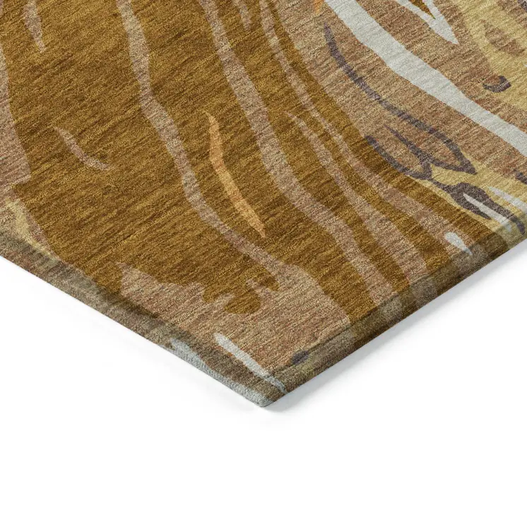 8' X 10' Brown Gold And Copper Abstract Washable Indoor Outdoor Area Rug
