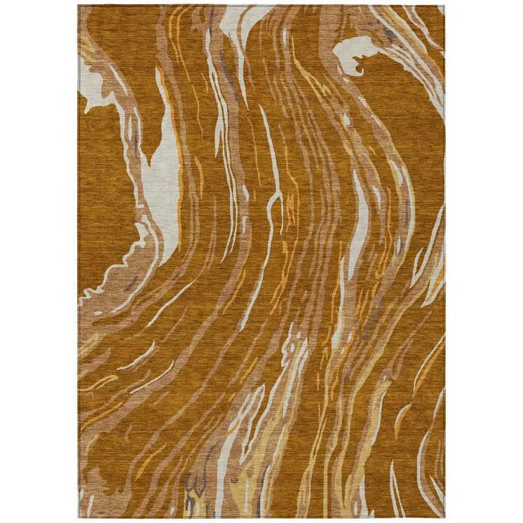 10' X 14' Brown Gold And Copper Abstract Washable Indoor Outdoor Area Rug
