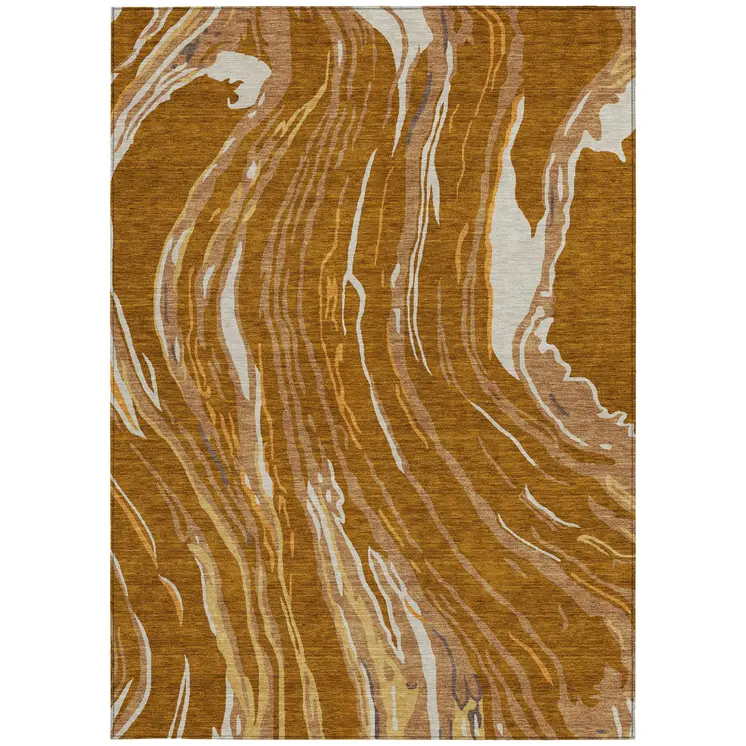 10' X 14' Brown Gold And Copper Abstract Washable Indoor Outdoor Area Rug