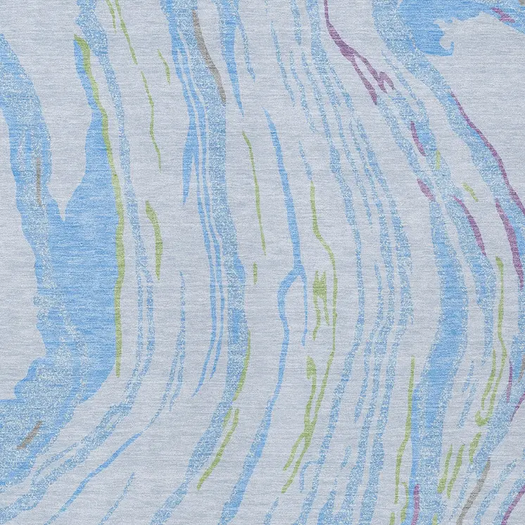 3' X 5' Sky Blue Purple And Green Abstract Washable Indoor Outdoor Area Rug