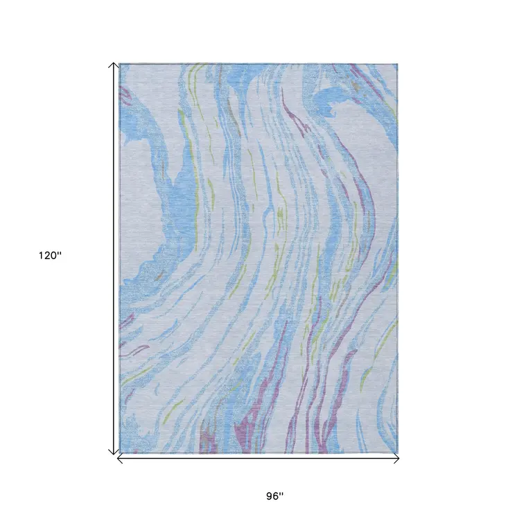 8' X 10' Sky Blue Purple And Green Abstract Washable Indoor Outdoor Area Rug