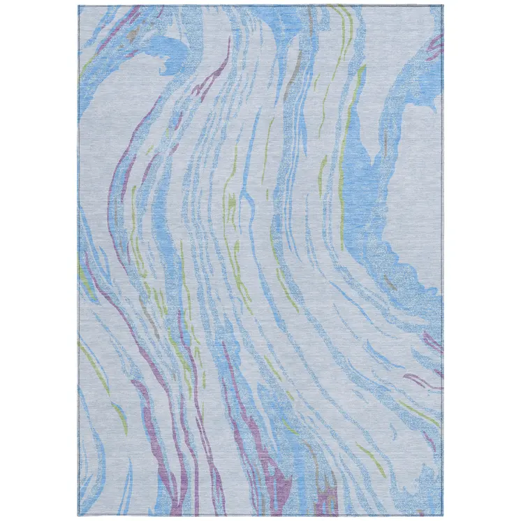 10' X 14' Sky Blue Purple And Green Abstract Washable Indoor Outdoor Area Rug