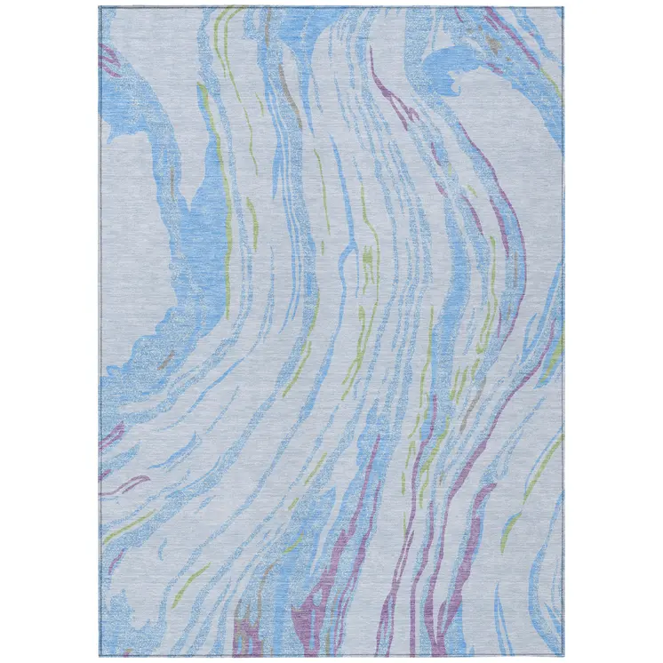 10' X 14' Sky Blue Purple And Green Abstract Washable Indoor Outdoor Area Rug