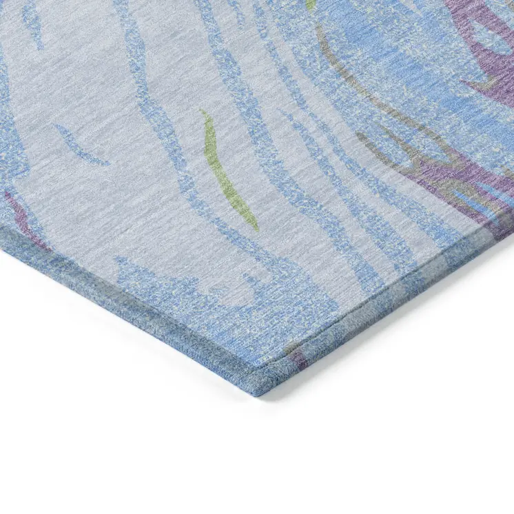 10' X 14' Sky Blue Purple And Green Abstract Washable Indoor Outdoor Area Rug
