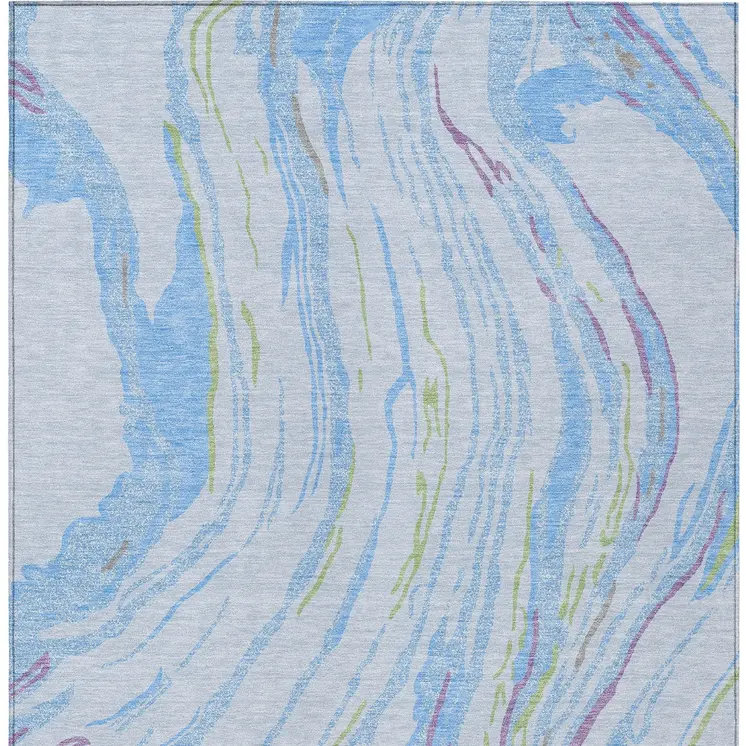10' X 14' Sky Blue Purple And Green Abstract Washable Indoor Outdoor Area Rug