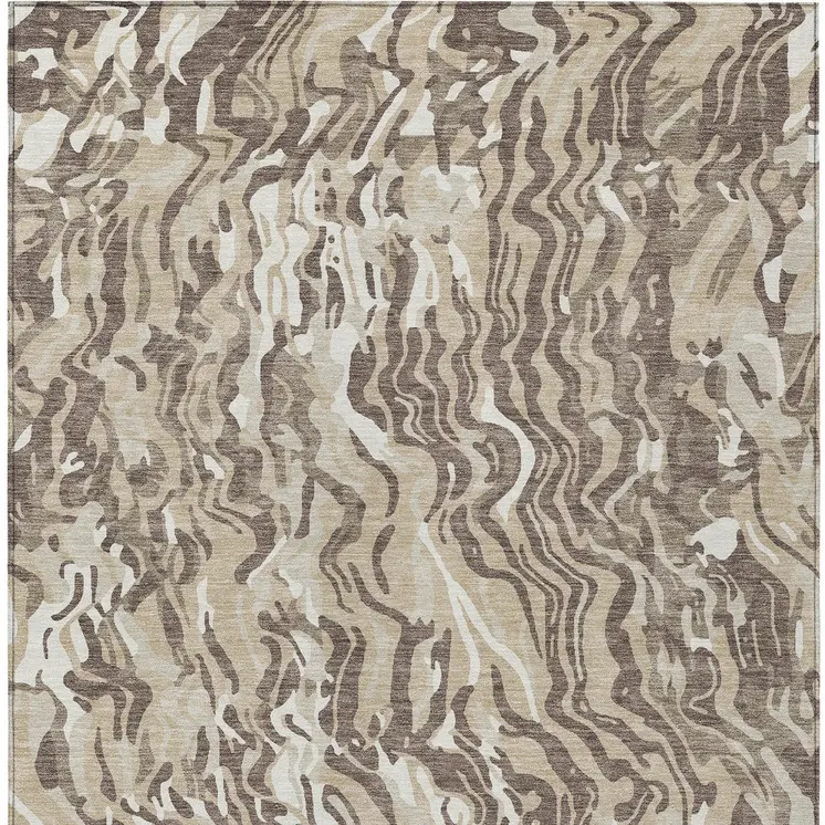 5' X 8' Beige Brown And Ivory Abstract Washable Indoor Outdoor Area Rug