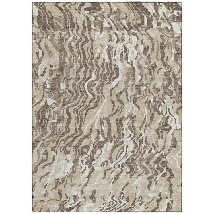 10' X 14' Beige Brown And Ivory Abstract Washable Indoor Outdoor Area Rug