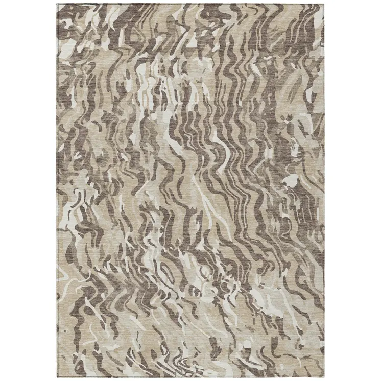 10' X 14' Beige Brown And Ivory Abstract Washable Indoor Outdoor Area Rug