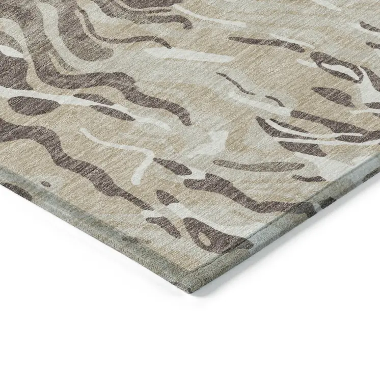 10' X 14' Beige Brown And Ivory Abstract Washable Indoor Outdoor Area Rug