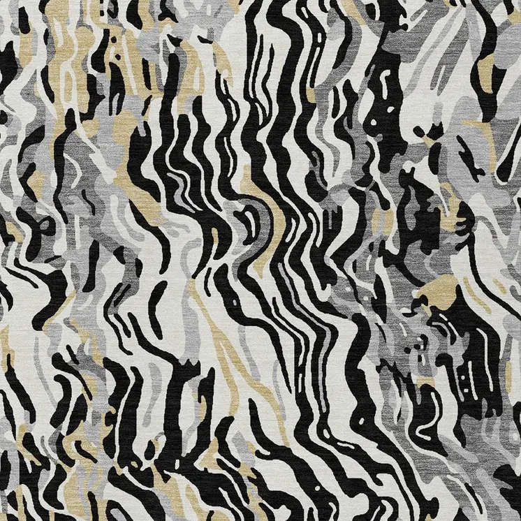 3' X 5' Black Gray And Ivory Abstract Washable Indoor Outdoor Area Rug