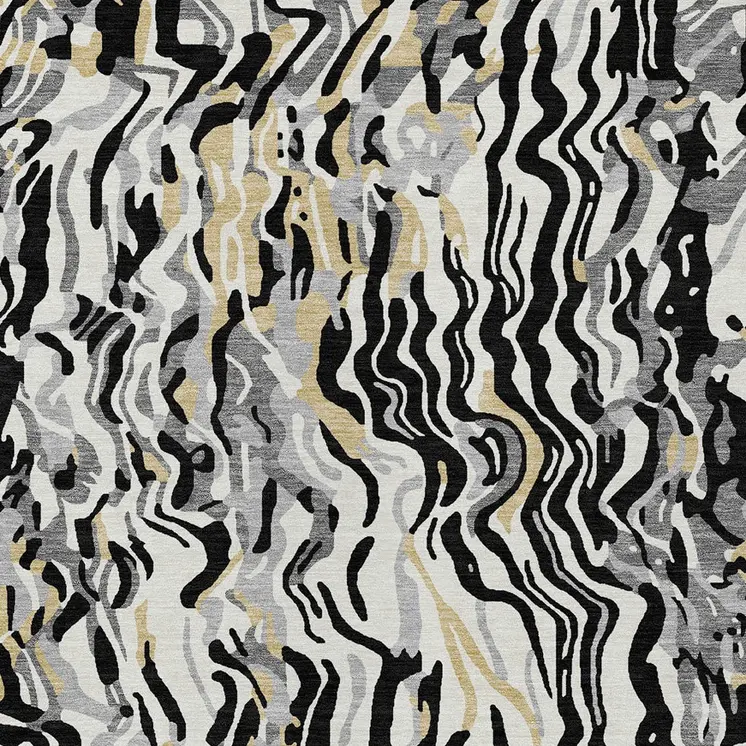 5' X 8' Black Gray And Ivory Abstract Washable Indoor Outdoor Area Rug