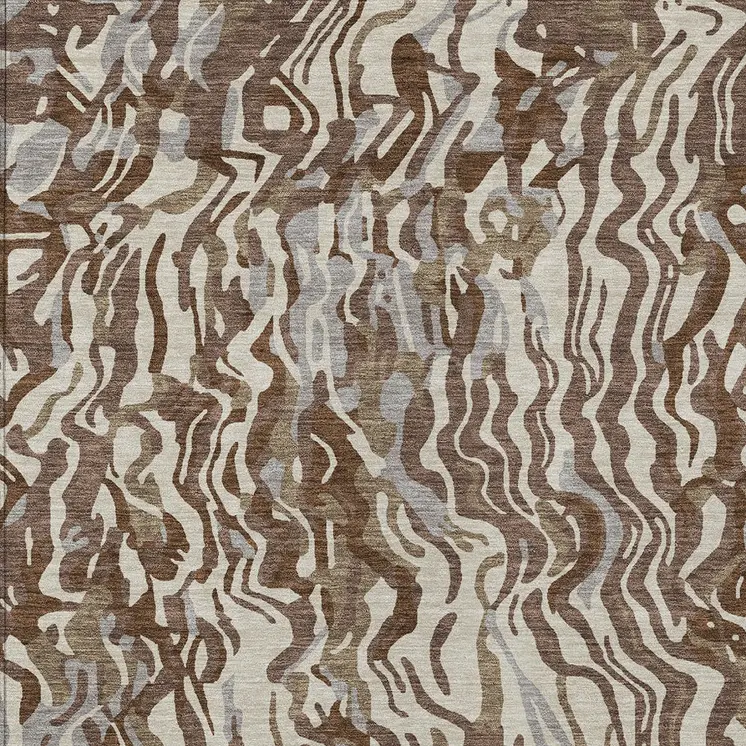 3' X 5' Brown Beige And Gray Abstract Washable Indoor Outdoor Area Rug