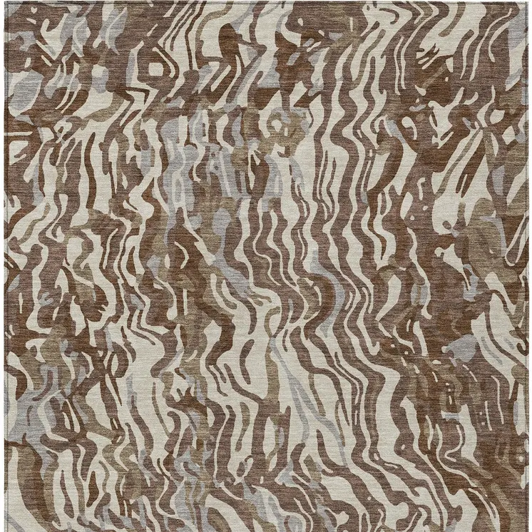 5' X 8' Brown Beige And Gray Abstract Washable Indoor Outdoor Area Rug