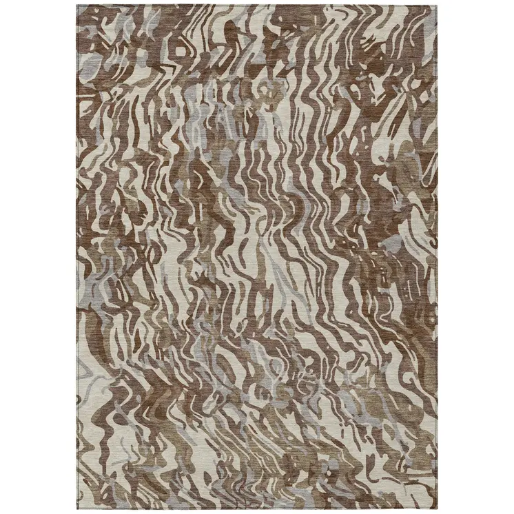 5' X 8' Brown Beige And Gray Abstract Washable Indoor Outdoor Area Rug