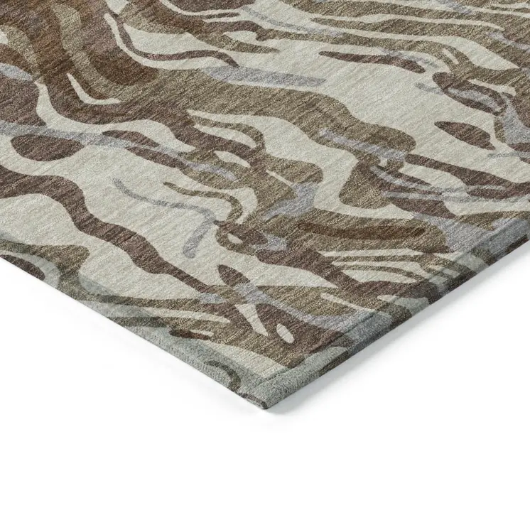 5' X 8' Brown Beige And Gray Abstract Washable Indoor Outdoor Area Rug