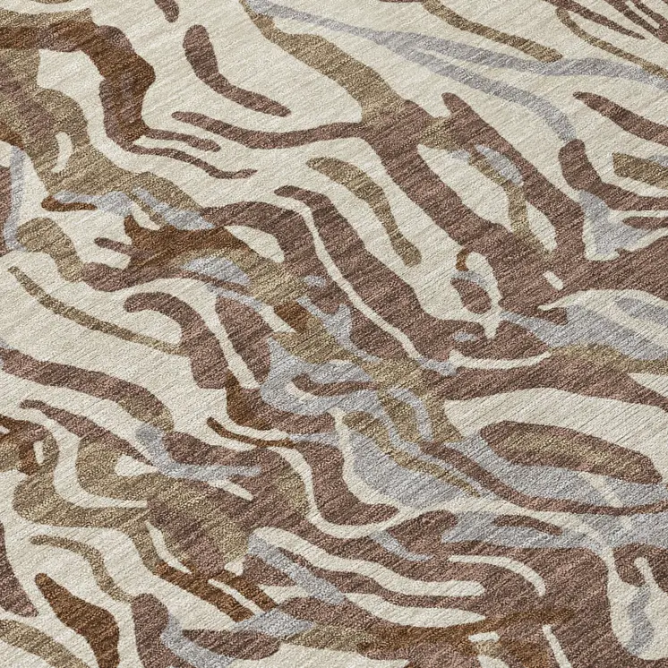 8' Brown Beige And Gray Round Abstract Washable Indoor Outdoor Area Rug