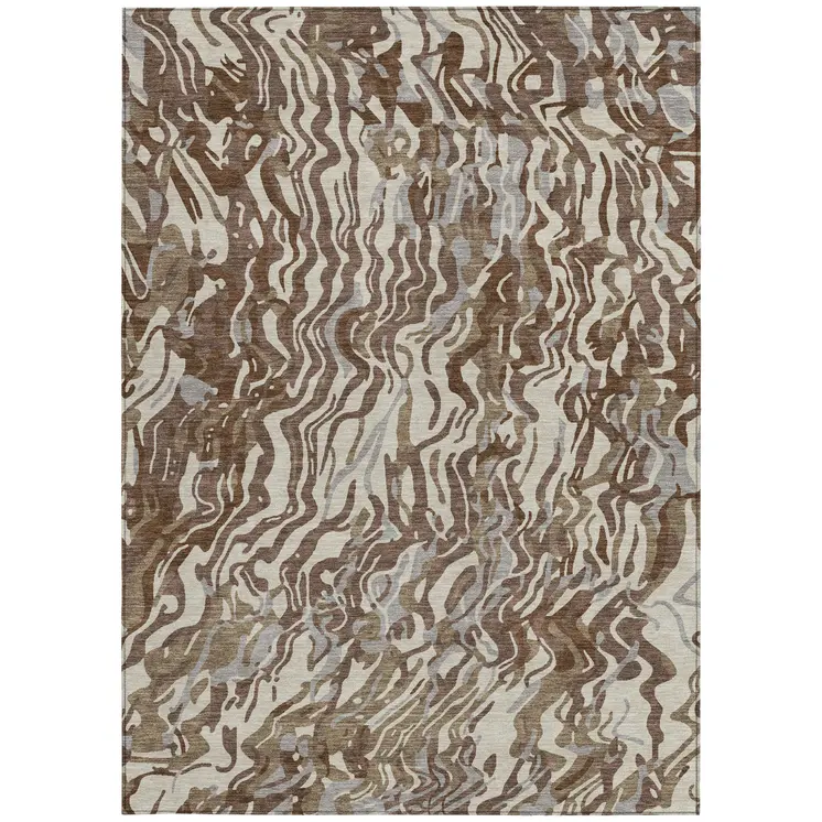 8' X 10' Brown Beige And Gray Abstract Washable Indoor Outdoor Area Rug