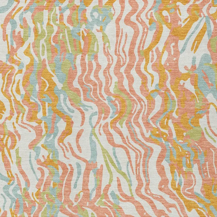 5' X 8' Coral Green And Copper Abstract Washable Indoor Outdoor Area Rug