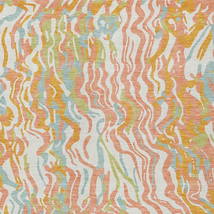 8' X 10' Coral Green And Copper Abstract Washable Indoor Outdoor Area Rug