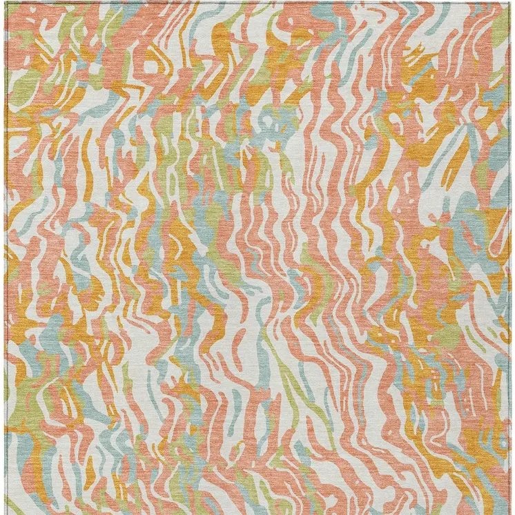 10' X 14' Coral Green And Copper Abstract Washable Indoor Outdoor Area Rug