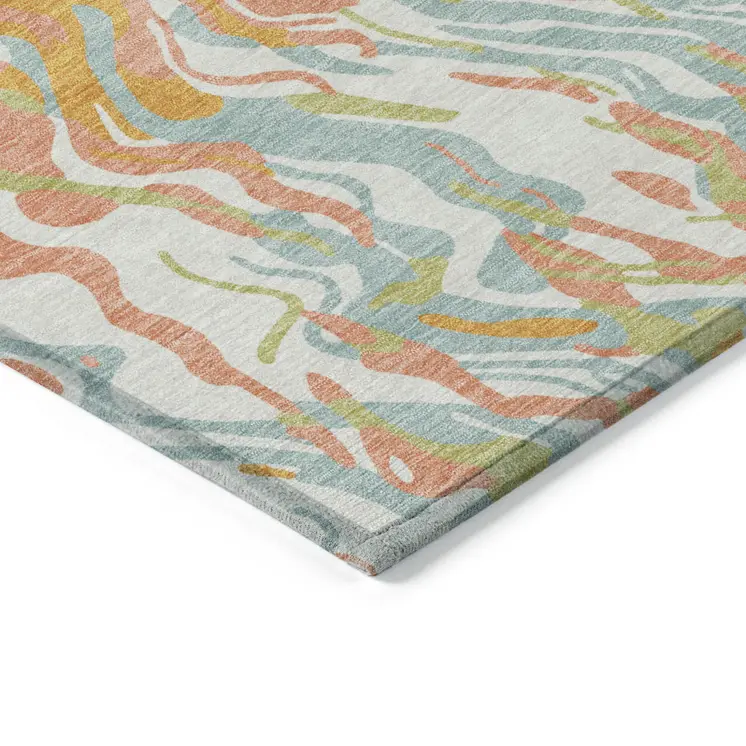 10' X 14' Coral Green And Copper Abstract Washable Indoor Outdoor Area Rug