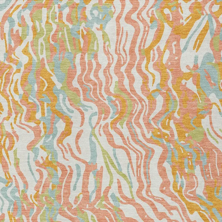 10' X 14' Coral Green And Copper Abstract Washable Indoor Outdoor Area Rug