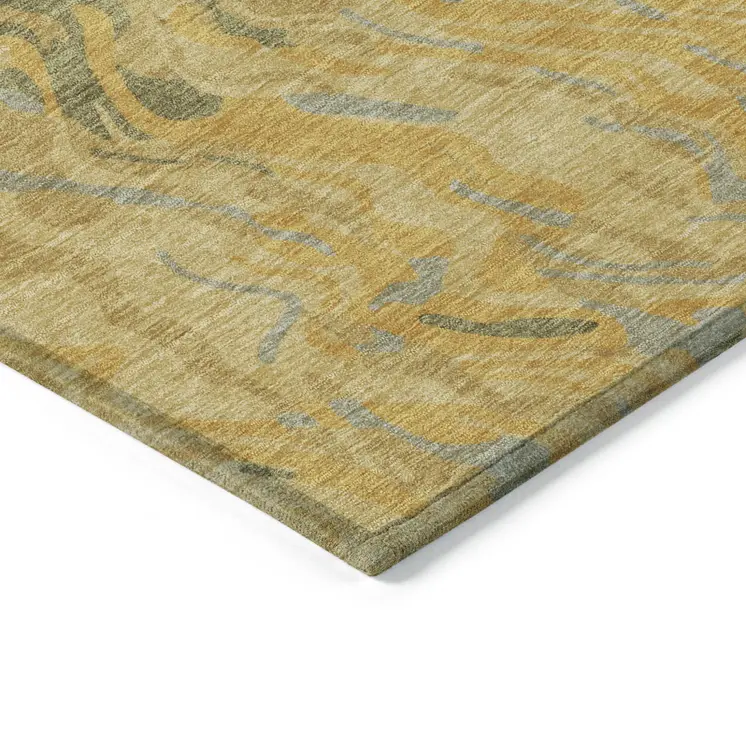 3' X 5' Gold Gray And Beige Abstract Washable Indoor Outdoor Area Rug