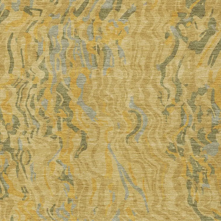 3' X 5' Gold Gray And Beige Abstract Washable Indoor Outdoor Area Rug