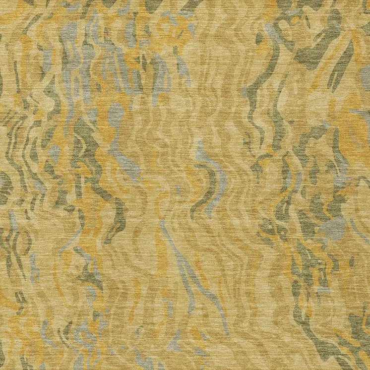 5' X 8' Gold Gray And Beige Abstract Washable Indoor Outdoor Area Rug