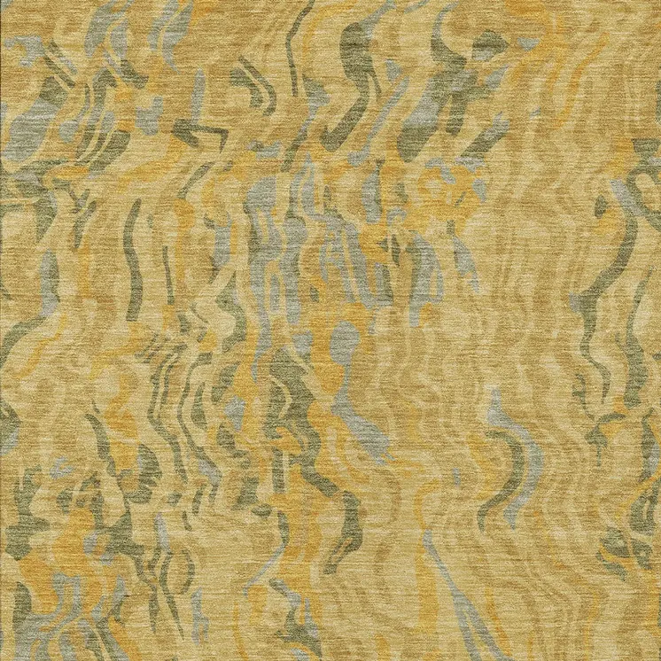 8' X 10' Gold Gray And Beige Abstract Washable Indoor Outdoor Area Rug