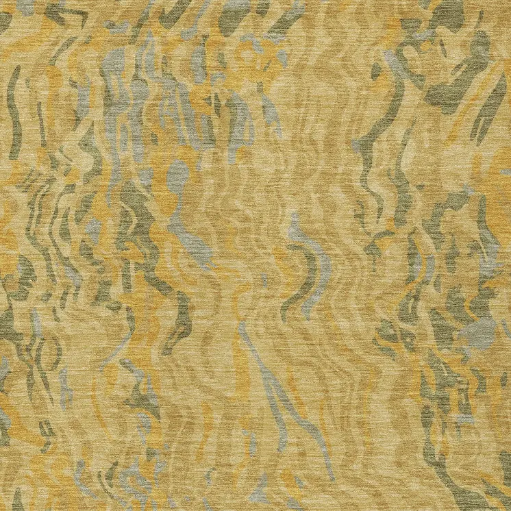 9' X 12' Gold Gray And Beige Abstract Washable Indoor Outdoor Area Rug