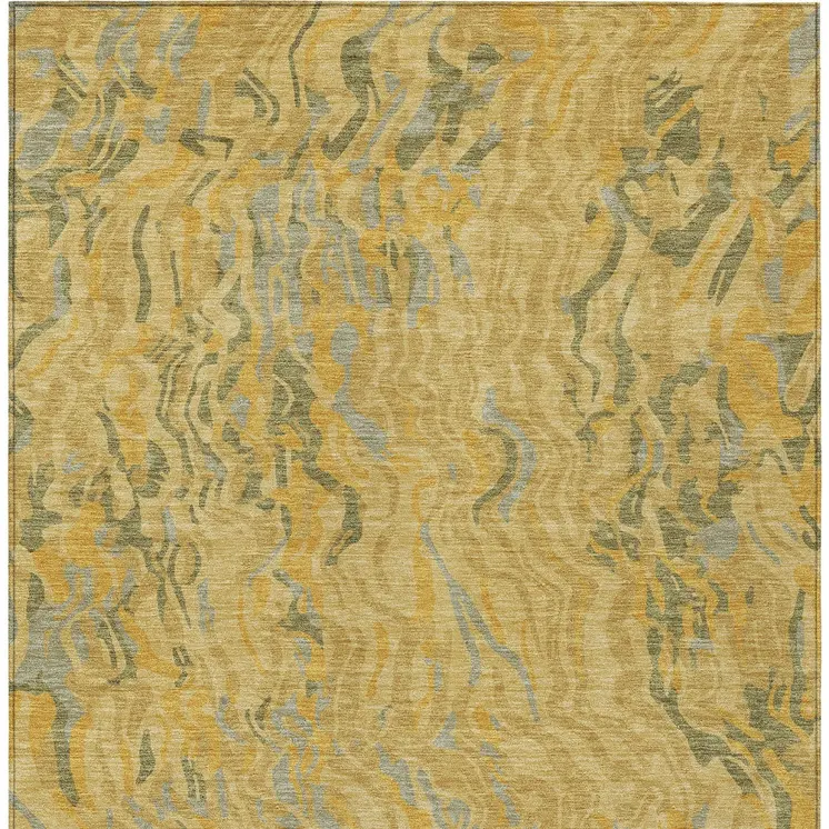 10' X 14' Gold Gray And Beige Abstract Washable Indoor Outdoor Area Rug