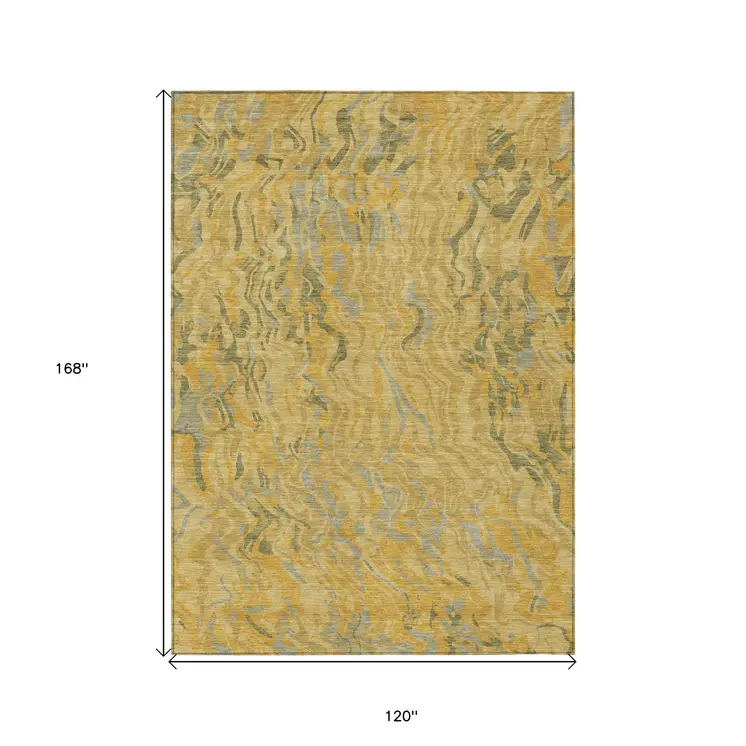 10' X 14' Gold Gray And Beige Abstract Washable Indoor Outdoor Area Rug