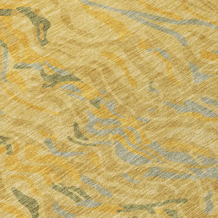 10' X 14' Gold Gray And Beige Abstract Washable Indoor Outdoor Area Rug