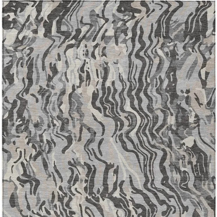 3' X 5' Gray Charcoal And Beige Abstract Washable Indoor Outdoor Area Rug