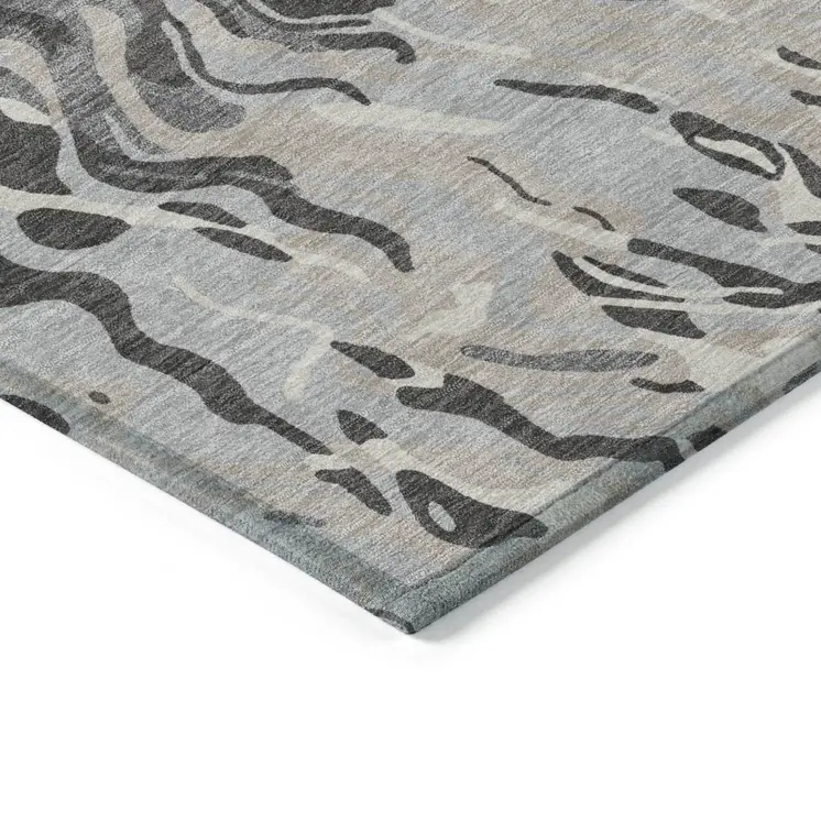 3' X 5' Gray Charcoal And Beige Abstract Washable Indoor Outdoor Area Rug