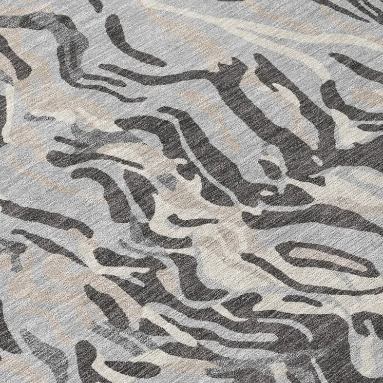 3' X 5' Gray Charcoal And Beige Abstract Washable Indoor Outdoor Area Rug