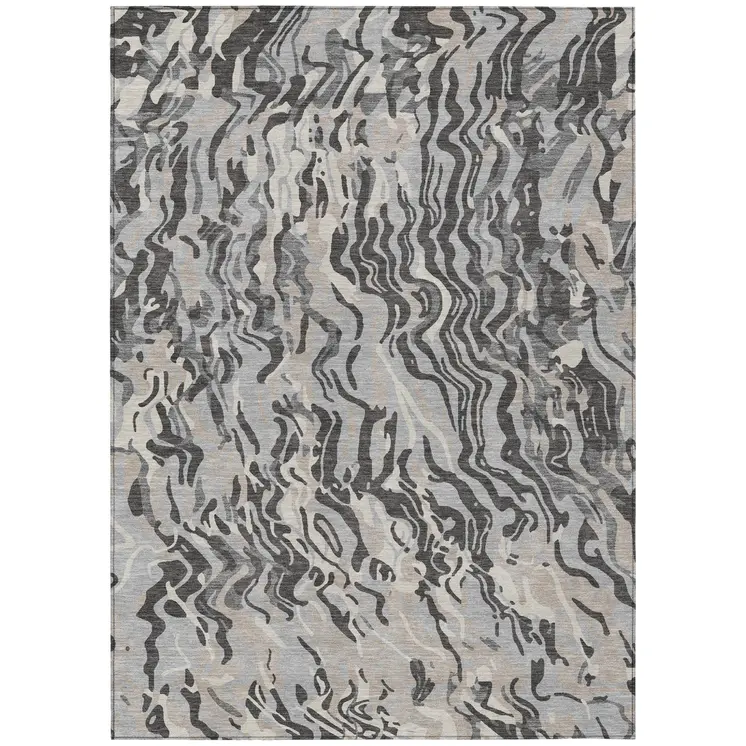 10' X 14' Gray Charcoal And Beige Abstract Washable Indoor Outdoor Area Rug