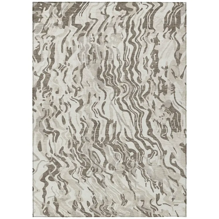 5' X 8' Gray Charcoal And Beige Abstract Washable Indoor Outdoor Area Rug