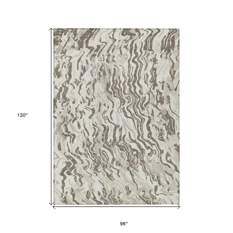 8' X 10' Gray Charcoal And Beige Abstract Washable Indoor Outdoor Area Rug